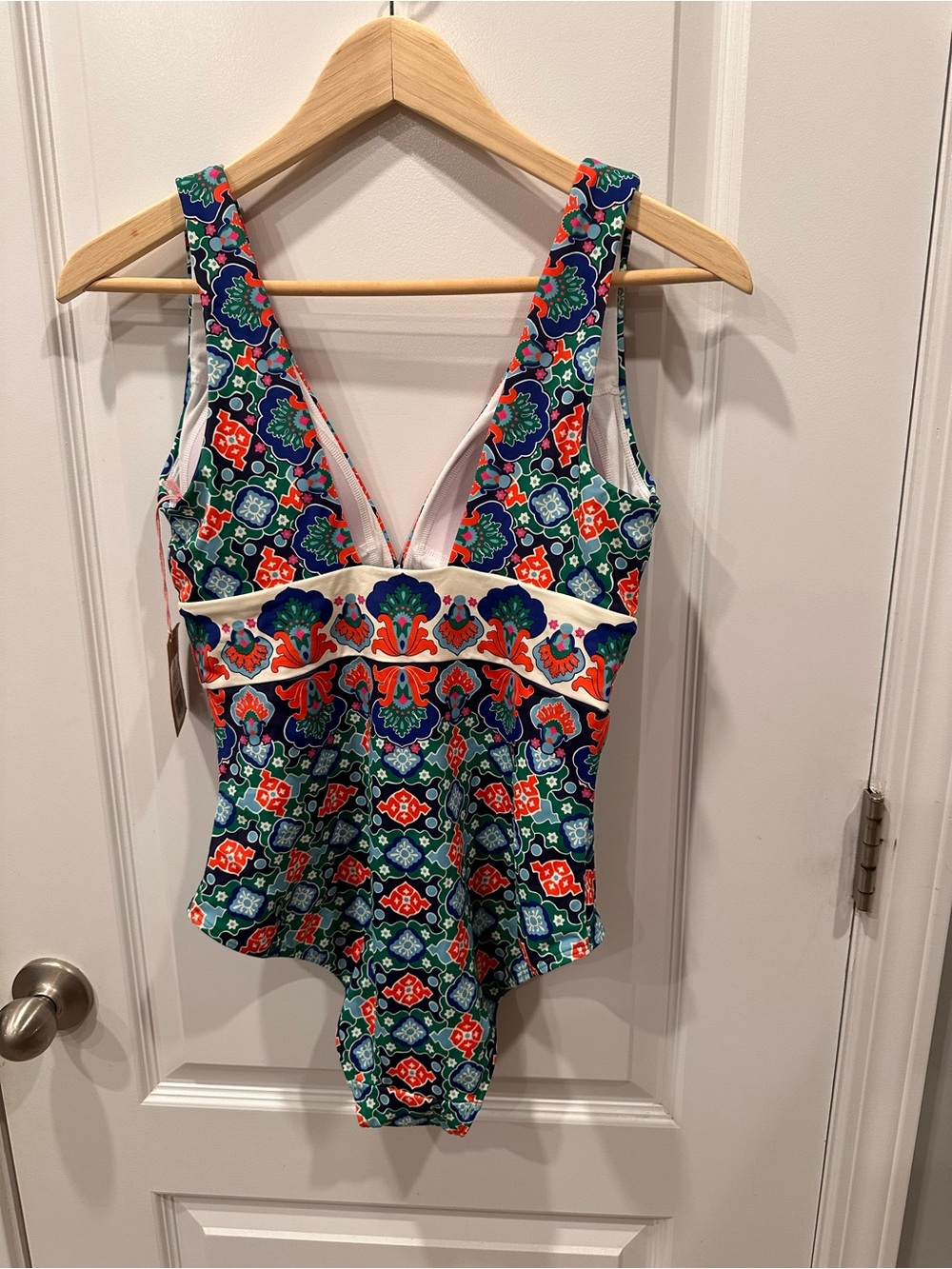 Boden Porto Floral Mosaic One-Piece Swimsuit in Blue, Green & Orange - Picture 5 of 7
